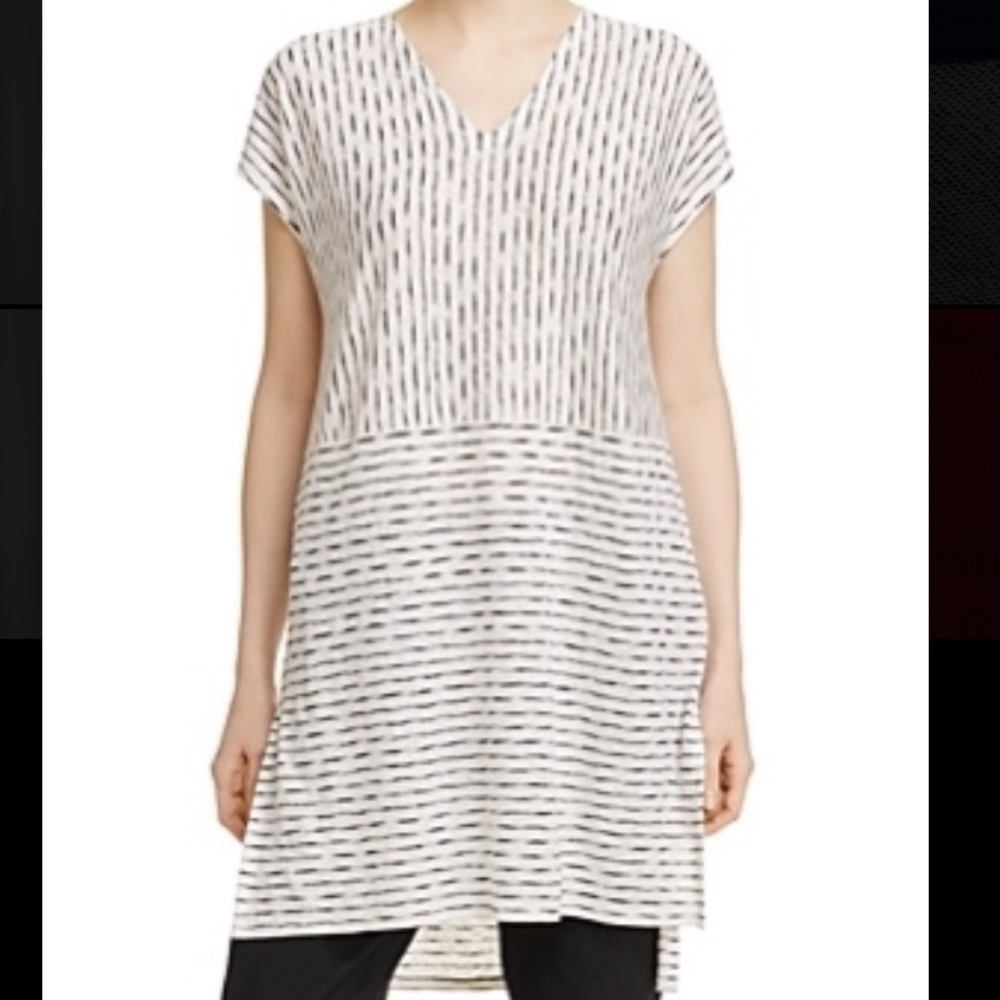 Eileen Fisher Linen High-Low V-Neck Tunic Top